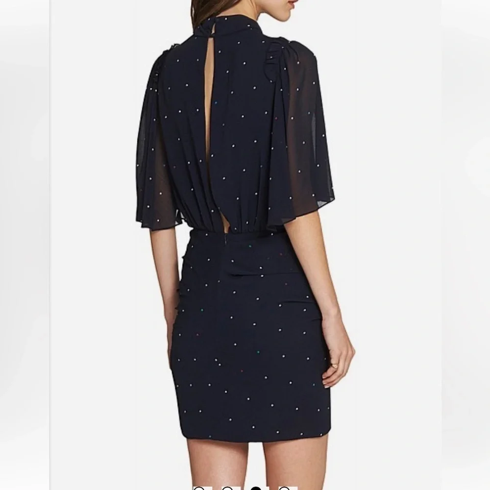 CAMILLA and MARC Scarlett draped dress navy blue mini polka dots sz 8 US EUC - Picture 2 of 16